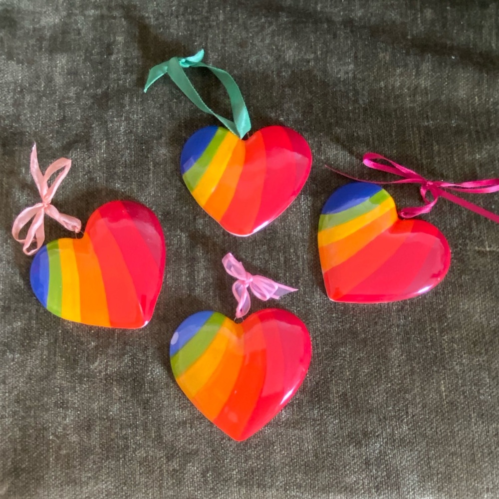 1 Ceramic Rainbow Heart 💗 Pale Pink Ribbon